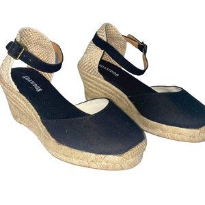 Soludos Black Wedge Espadrille Sandals Size 5